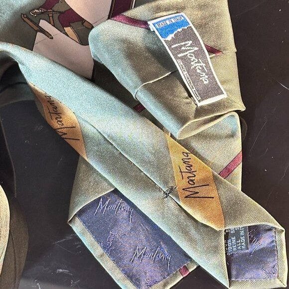 Claude Montana Silk Tie Retro Mid Century Modern Yacht Green Sailing Captain - Picture 6 of 7